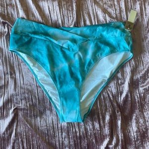 V Crossover High Waist Bikini Bottom - XXL Blue Tie Dye